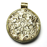 Ethnic Tibetan Naga Conch Shell with Repousse Tibetan Silver & Brass Pendant - 53mm x 61mm - Large Ethnic Tribal Naga Shell Pendant - WM3823