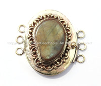 AS IS OOAK Large Tibetan Brass Clasp with Labradorite Inlay Ethnic Tribal Tibetan Clasps-Tibetan Beads- Tibetan Bead Pendant Jewelry - B2671