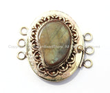AS IS OOAK Large Tibetan Brass Clasp with Labradorite Inlay Ethnic Tribal Tibetan Clasps-Tibetan Beads- Tibetan Bead Pendant Jewelry - B2671