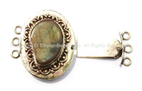 AS IS OOAK Large Tibetan Brass Clasp with Labradorite Inlay Ethnic Tribal Tibetan Clasps-Tibetan Beads- Tibetan Bead Pendant Jewelry - B2671