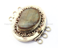 AS IS OOAK Large Tibetan Brass Clasp with Labradorite Inlay Ethnic Tribal Tibetan Clasps-Tibetan Beads- Tibetan Bead Pendant Jewelry - B2671