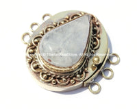 AS IS OOAK Large Tibetan Brass Clasp with Moonstone Inla- Ethnic Tribal Nepal Tibetan Jewelry Clasps-Tibetan Beads- TibetanBeadStore - B2653