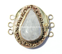 AS IS OOAK Large Tibetan Brass Clasp with Moonstone Inla- Ethnic Tribal Nepal Tibetan Jewelry Clasps-Tibetan Beads- TibetanBeadStore - B2653