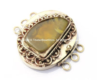 OOAK LARGE Tibetan Brass Clasp with Amber Resin Inlay - Ethnic Tribal Tibetan Clasps - Tibetan Beads Pendants - TibetanBeadStore - B2672