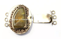 OOAK LARGE Tibetan Brass Clasp with Amber Resin Inlay - Ethnic Tribal Tibetan Clasps - Tibetan Beads Pendants - TibetanBeadStore - B2672