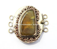 OOAK LARGE Tibetan Brass Clasp with Amber Resin Inlay - Ethnic Tribal Tibetan Clasps - Tibetan Beads Pendants - TibetanBeadStore - B2672