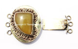 OOAK LARGE Tibetan Brass Clasp with Amber Resin Inlay - Ethnic Tribal Tibetan Clasps - Tibetan Beads Pendants - TibetanBeadStore - B2673