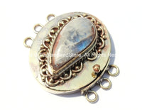 OOAK Tibetan Brass Clasp with Moonstone Inlay - Handmade Ethnic Findings & Clasps - Nepal Tibetan Box Clasps - Tibetan Beads - B2655