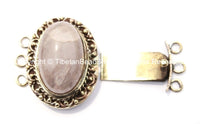 OOAK Tibetan Handmade Brass Clasp with Rose Quartz Inlay - Handmade Findings -  Tibetan Jewelry - Tibetan Beads - Ethnic Clasps - B2677