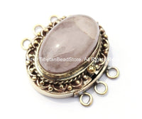 OOAK Tibetan Handmade Brass Clasp with Rose Quartz Inlay - Handmade Findings -  Tibetan Jewelry - Tibetan Beads - Ethnic Clasps - B2677