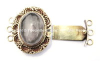 OOAK Tibetan Handmade Brass Clasp with Rose Quartz Inlay - Handmade Findings -  Tibetan Jewelry - Tibetan Beads - Ethnic Clasps - B2678