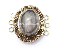 OOAK Tibetan Handmade Brass Clasp with Rose Quartz Inlay - Handmade Findings -  Tibetan Jewelry - Tibetan Beads - Ethnic Clasps - B2678