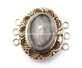 OOAK Tibetan Handmade Brass Clasp with Rose Quartz Inlay - Handmade Findings -  Tibetan Jewelry - Tibetan Beads - Ethnic Clasps - B2678