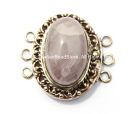 OOAK Tibetan Handmade Brass Clasp with Rose Quartz Inlay - Handmade Findings -  Tibetan Jewelry - Tibetan Beads - Ethnic Clasps - B2677
