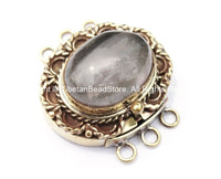 OOAK Tibetan Handmade Brass Clasp with Rose Quartz Inlay - Handmade Findings -  Tibetan Jewelry - Tibetan Beads - Ethnic Clasps - B2678