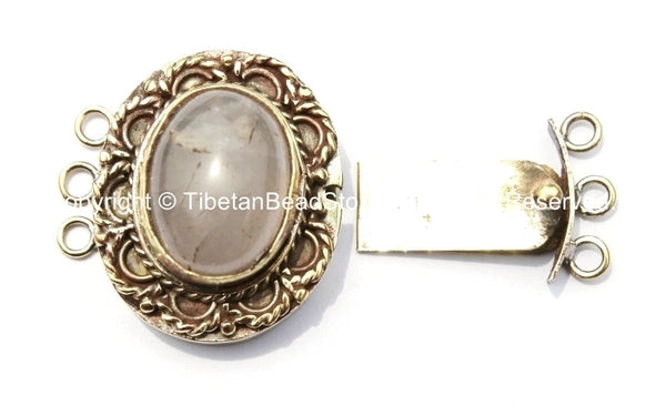 OOAK Tibetan Handmade Brass Clasp with Rose Quartz Inlay - Handmade Findings -  Tibetan Jewelry - Tibetan Beads - Ethnic Clasps - B2680