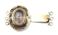 OOAK Tibetan Handmade Brass Clasp with Rose Quartz Inlay - Handmade Findings -  Tibetan Jewelry - Tibetan Beads - Ethnic Clasps - B2683