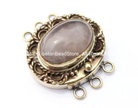 OOAK Tibetan Handmade Brass Clasp with Rose Quartz Inlay - Handmade Findings -  Tibetan Jewelry - Tibetan Beads - Ethnic Clasps - B2685