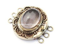 OOAK Tibetan Handmade Brass Clasp with Rose Quartz Inlay - Handmade Findings -  Tibetan Jewelry - Tibetan Beads - Ethnic Clasps - B2683