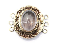 OOAK Tibetan Handmade Brass Clasp with Rose Quartz Inlay - Handmade Findings -  Tibetan Jewelry - Tibetan Beads - Ethnic Clasps - B2683
