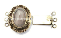 OOAK Tibetan Handmade Brass Clasp with Rose Quartz Inlay - Handmade Findings -  Tibetan Jewelry - Tibetan Beads - Ethnic Clasps - B2685