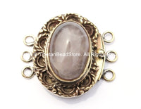 OOAK Tibetan Handmade Brass Clasp with Rose Quartz Inlay - Handmade Findings -  Tibetan Jewelry - Tibetan Beads - Ethnic Clasps - B2685