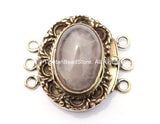 OOAK Tibetan Handmade Brass Clasp with Rose Quartz Inlay - Handmade Findings -  Tibetan Jewelry - Tibetan Beads - Ethnic Clasps - B2685