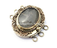 OOAK Tibetan Handmade Brass Clasp with Rose Quartz Inlay - Handmade Findings -  Tibetan Jewelry - Tibetan Beads - Ethnic Clasps - B2688