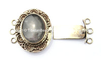 OOAK Tibetan Handmade Brass Clasp with Rose Quartz Inlay - Handmade Findings -  Tibetan Jewelry - Tibetan Beads - Ethnic Clasps - B2688
