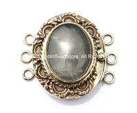 OOAK Tibetan Handmade Brass Clasp with Rose Quartz Inlay - Handmade Findings -  Tibetan Jewelry - Tibetan Beads - Ethnic Clasps - B2688