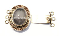OOAK Tibetan Handmade Brass Clasp with Rose Quartz Inlay - Handmade Findings -  Tibetan Jewelry - Tibetan Beads - Ethnic Clasps - B2691