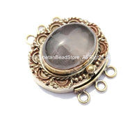 OOAK Tibetan Handmade Brass Clasp with Rose Quartz Inlay - Handmade Findings -  Tibetan Jewelry - Tibetan Beads - Ethnic Clasps - B2691