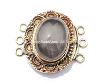 OOAK Tibetan Handmade Brass Clasp with Rose Quartz Inlay - Handmade Findings -  Tibetan Jewelry - Tibetan Beads - Ethnic Clasps - B2691