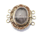 OOAK Tibetan Handmade Brass Clasp with Rose Quartz Inlay - Handmade Findings -  Tibetan Jewelry - Tibetan Beads - Ethnic Clasps - B2691