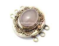 OOAK Tibetan Handmade Brass Clasp with Rose Quartz Inlay - Handmade Findings -  Tibetan Jewelry - Tibetan Beads - Ethnic Clasps - B2687