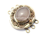 OOAK Tibetan Handmade Brass Clasp with Rose Quartz Inlay - Handmade Findings -  Tibetan Jewelry - Tibetan Beads - Ethnic Clasps - B2687