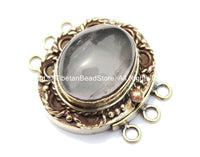 OOAK Tibetan Handmade Brass Clasp with Rose Quartz Inlay - Handmade Findings -  Tibetan Jewelry - Tibetan Beads - Ethnic Clasps - B2697