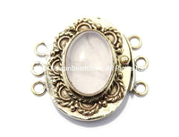 OOAK Tibetan Handmade Brass Clasp with Rose Quartz Inlay - Handmade Findings -  Tibetan Jewelry - Tibetan Beads - Ethnic Clasps - B2701