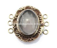 OOAK Tibetan Handmade Brass Clasp with Rose Quartz Inlay - Handmade Findings -  Tibetan Jewelry - Tibetan Beads - Ethnic Clasps - B2697