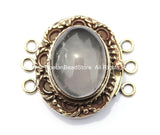 OOAK Tibetan Handmade Brass Clasp with Rose Quartz Inlay - Handmade Findings -  Tibetan Jewelry - Tibetan Beads - Ethnic Clasps - B2697