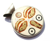 Nepal Tibetan Reversible Buddha Wisdom Eyes & Om Mani Mantra Bone Pendant with Metal Inlay - Boho Ethnic Tibetan Handmade Jewelry - WM4698