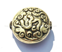 1 bead - Tibetan OM Repousse Thick Brass Round Reversible Bead - OM Aum Ohm Mantra - Unique Tribal Ethnic Handmade Tibetan Beads - B1848-1