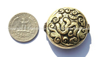 1 bead - Tibetan OM Repousse Thick Brass Round Reversible Bead - OM Aum Ohm Mantra - Unique Tribal Ethnic Handmade Tibetan Beads - B1848-1