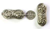 Repousse Carved Floral Design Curved Unique Shape Focal Pendant Tibetan Bead - 1 BEAD - Ethnic Tribal Nepalese Tibetan Beads - B2467-1