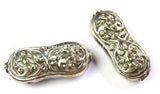 2 BEADS - Repousse Carved Floral Design Curved Unique Shape Focal Pendant Tibetan Beads - Ethnic Tribal Nepalese Tibetan Beads - B2468-2