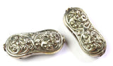 2 BEADS - Repousse Carved Floral Design Curved Unique Shape Focal Pendant Tibetan Beads - Ethnic Tribal Nepalese Tibetan Beads - B2468-2