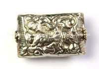 2 BEADS - Reversible Tibetan Repousse Carved Rectangular Focal Beads with Deer & Phoenix Bird Details - Tibetan Beads - B2474B-2