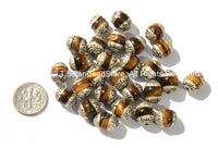 2 BEADS - Tibetan Tigers Eye Beads with Tibetan Silver Caps - Ethnic Tribal Nepalese Tibetan Beads - B2726-2