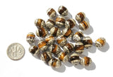 4 BEADS - Tibetan Tigers Eye Beads with Tibetan Silver Caps - Ethnic Tribal Nepalese Tibetan Beads - B2726-4