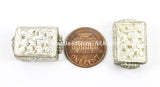 2 BEADS - Silver Plated Repousse Filigree Carved Box Shaped Tibetan Beads with Floral Details - Tibetan Box Beads - Tibetan Beads - B2748-2